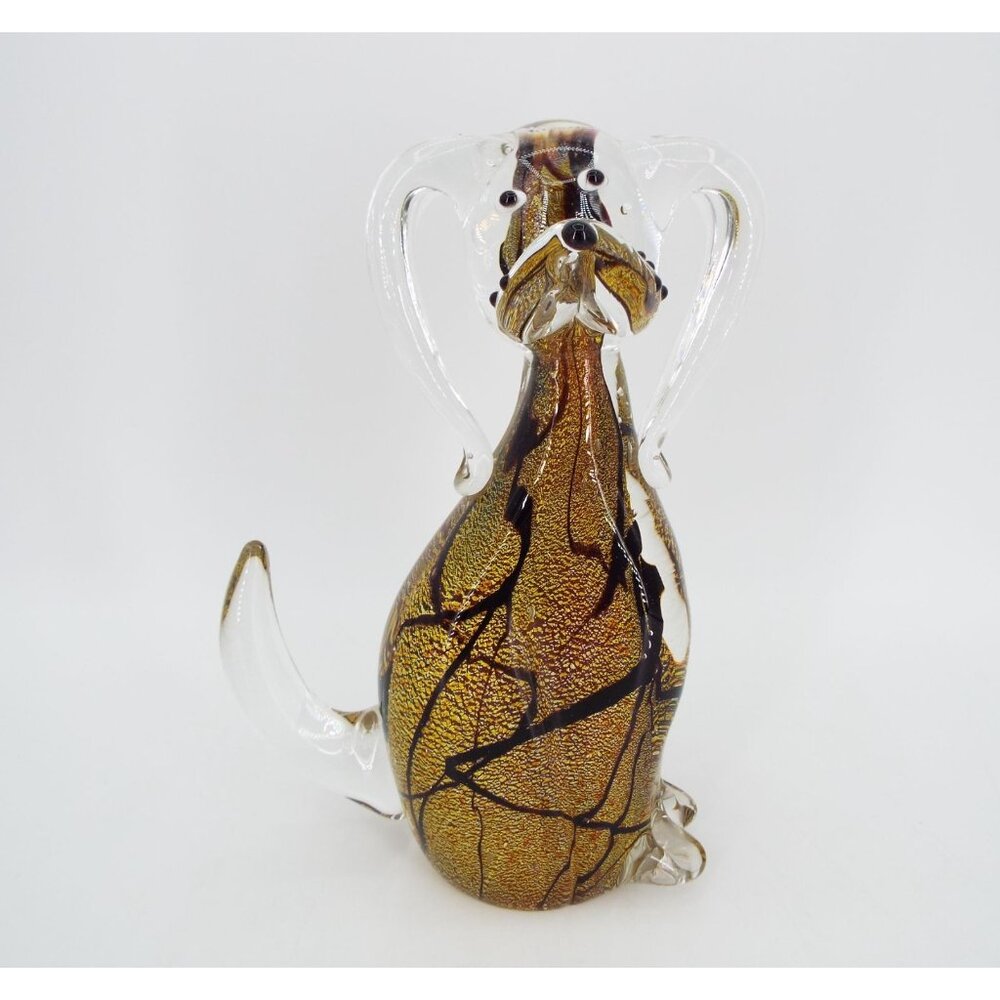 GCA Art Glass Gold Black Dog Figurine 8"